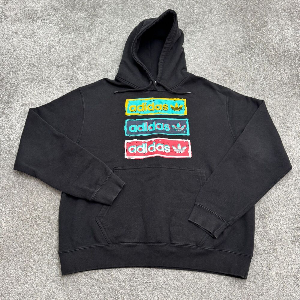 Adidas Originals Stacked Trefoil Graphic Pullover Hoodie Sweatshirt Men XL Black